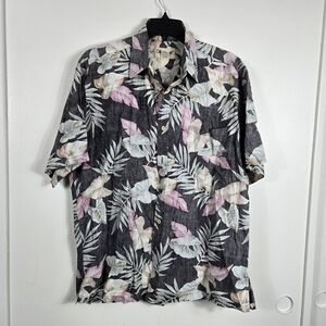 Cooke Street Men Black Multi Palm Leaf Reverse Print Hawaiian Shirt Large Vintag